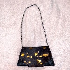 Kemestry clutch handbag purse women animal fur hair on front clasp magnetic